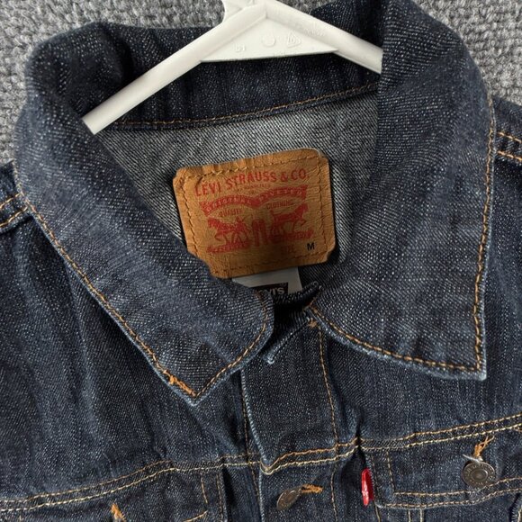 Levis Denim Jacket Boys Size Medium Blue Dark Wash Metal Buttons Classic Cotton - Picture 9 of 15